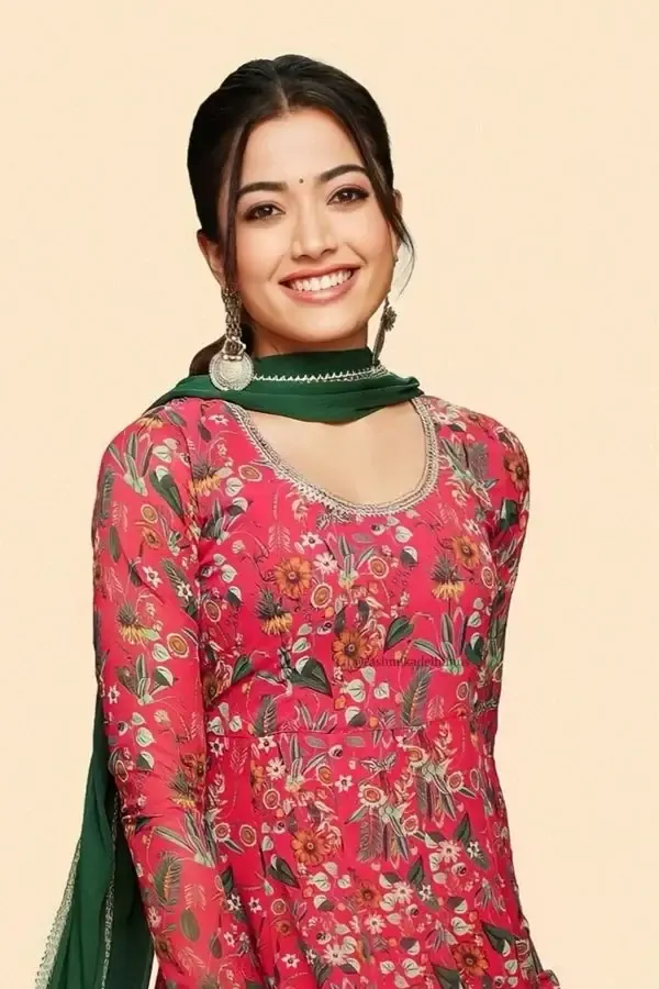 INDIAN GIRL RASHMIKA MANDANNA CURLY HAIR IMAGES IN MAROON DRESS 6